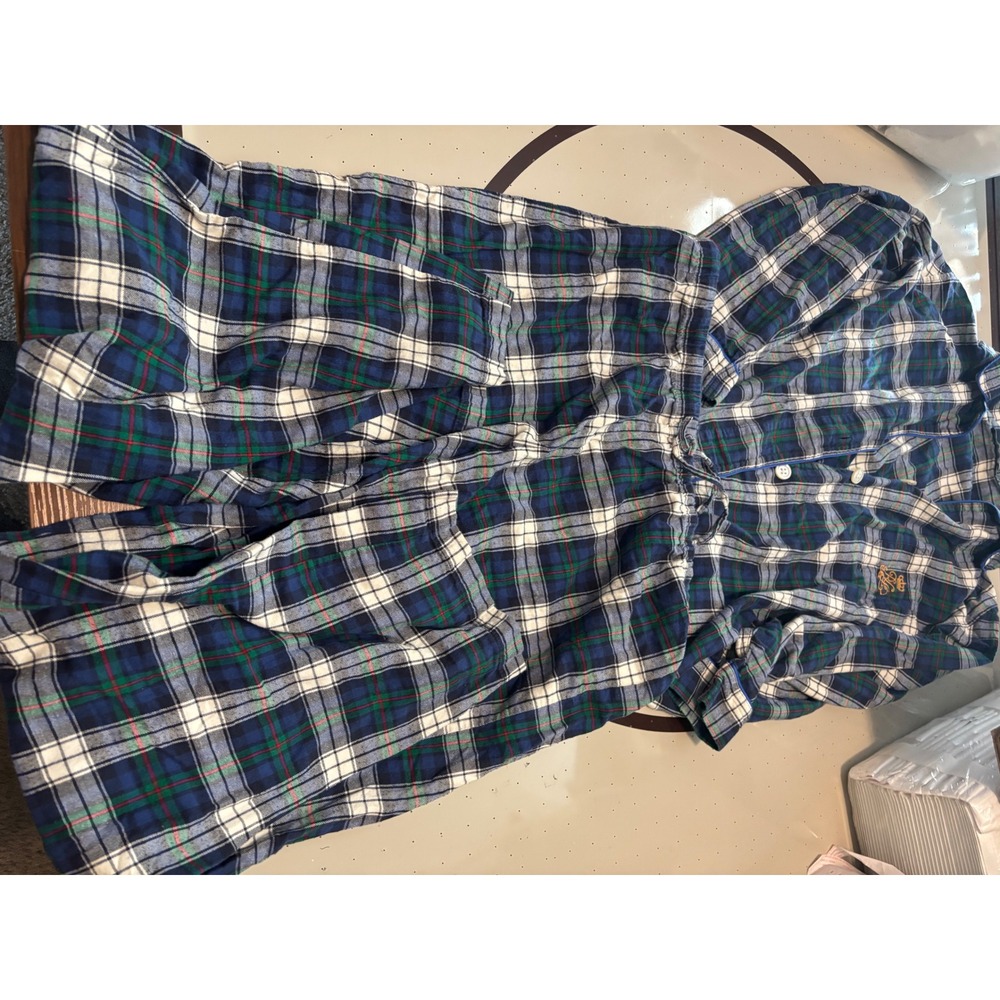 Lauren Ralph Lauren Mens Pajama Set XL Blue Green Plaid LRL Crest Sleepwear 2pc